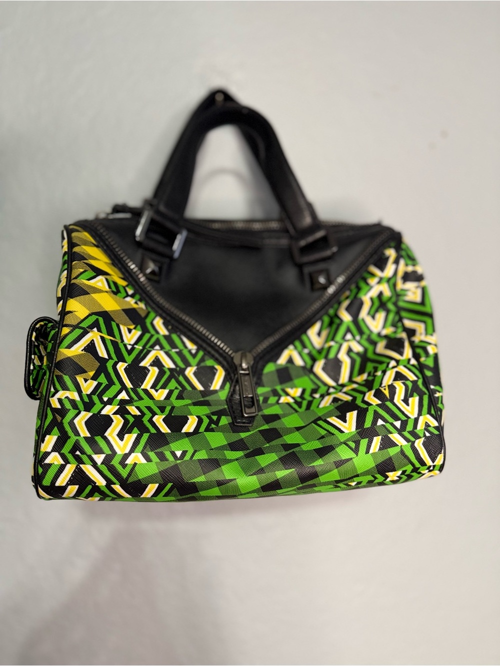 L.A.M.B. Green and Black Geometric Satchel